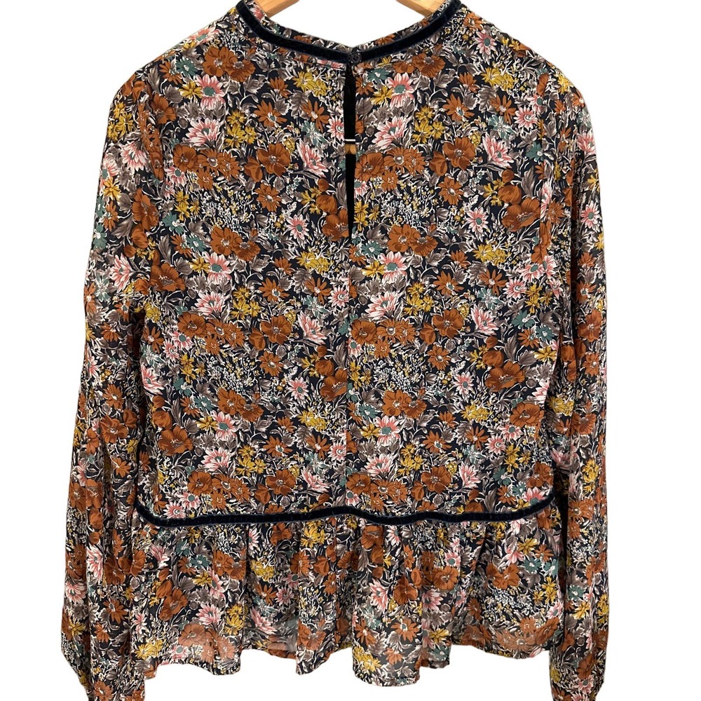 Loveriche medium blue velvet floral ruffle peplum Boho blouse - Picture 2 of 12